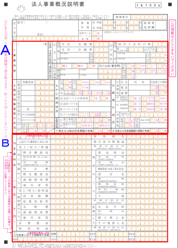 法人事業概況説明書の書き方 記入例